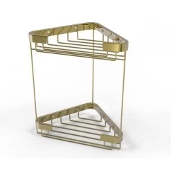 Allied Brass Double Tier Corner Shower Basket In Unlacquered Brass