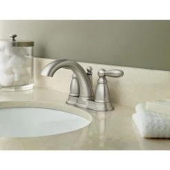 Moen Brantford Brushed Nickel 2-handle 4-in Centerset WaterSense Bathroom Sink Faucet With Drain