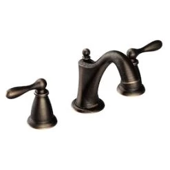 Moen Caldwell Mediterranean Bronze 2-Handle Widespread WaterSense Bathroom Sink Faucet With Drain