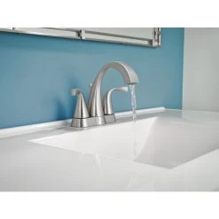 Moen Oxby Spot Resist Brushed Nickel 2-handle 4-in Centerset WaterSense Bathroom Sink Faucet With Drain