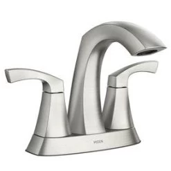 Moen Lindor Spot Resist Brushed Nickel 2-Handle 4-in Centerset WaterSense Bathroom Sink Faucet With Drain
