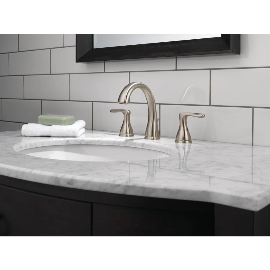 Delta Dulcet Brushed Nickel 2-handle Widespread WaterSense Bathroom Sink Faucet With Drain