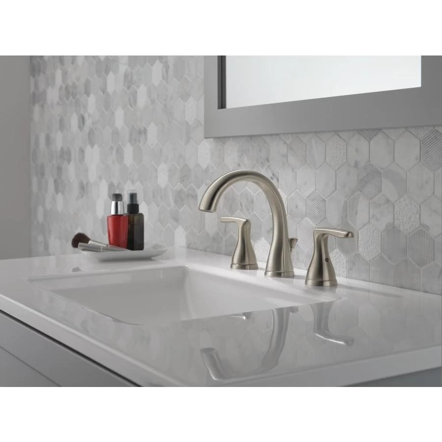 Delta Dulcet Brushed Nickel 2-handle Widespread WaterSense Bathroom Sink Faucet With Drain - Image 3