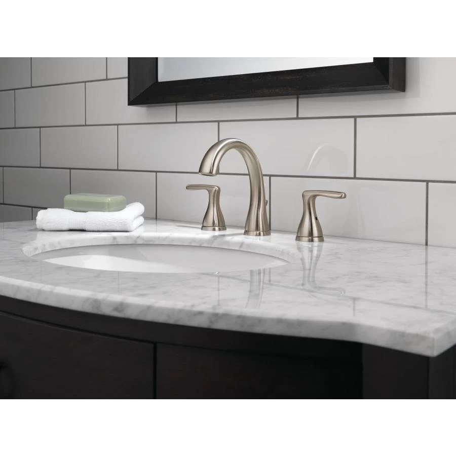 Delta Dulcet Brushed Nickel 2-handle Widespread WaterSense Bathroom Sink Faucet With Drain - Image 4