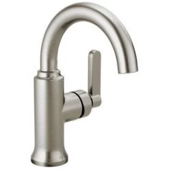 Delta Alux Spotshield Brushed Nickel 1-Handle Single Hole WaterSense Bathroom Sink Faucet With Drain