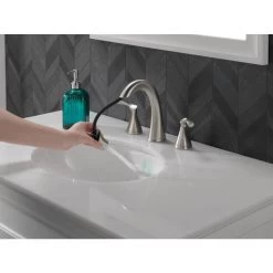 Delta Sandover Spotshield Brushed Nickel 2-handle Widespread WaterSense Bathroom Sink Faucet With Drain