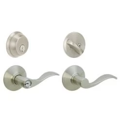 Schlage FB50 Accent Accent Satin Nickel Single-Cylinder Deadbolt Reversible Keyed Entry Door Handle Combo Pack 1 Handle And 1 Deadbolt