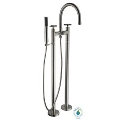Danay 2-Pipe 2-Handle Freestanding Floor Mount Roman Tub Faucet With Handheld Handshower In Brushed Nickel