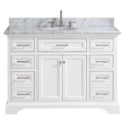 Windlowe 49 In. W X 22 In. D X 35 In. H Bath Vanity In White With Carrera Marble Vanity Top In White With White Sink