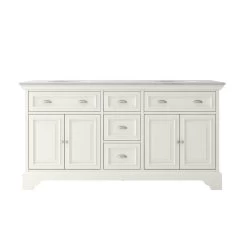 Sadie 67 In. W X 21.5 In. D Vanity In Matte Pearl With Marble Vanity Top In Natural White With White Sink