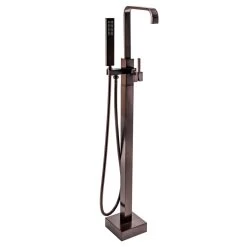 1-Handle Freestanding Floor Mount Roman Tub Faucet Bathtub Filler With Hand Shower In Antique Bronze