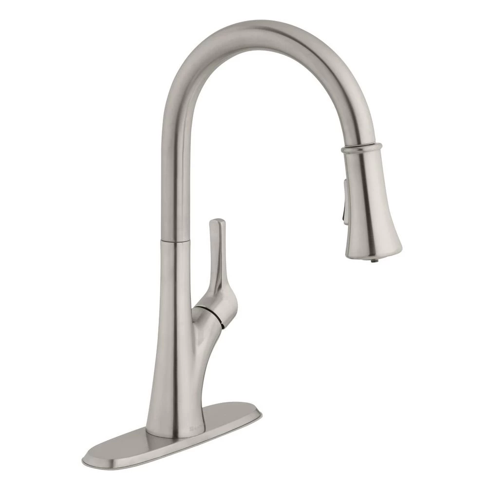 Single-Handle Pull-Down Sprayer Kitchen Faucet With LED Light In Stainless Steel
