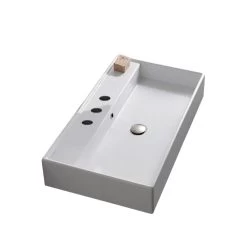 Nameeks Teorema Wall Mounted Vessel Bathroom Sink In White With 3 Faucet Holes