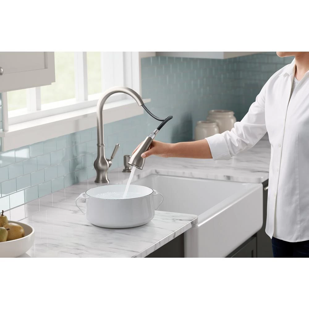 Arsdale Single-Handle Standard Kitchen Faucet In Vibrant Stainless With On-Deck Sidespray - Image 2