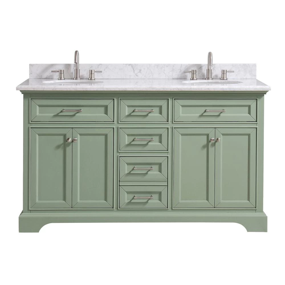 Windlowe 61 In. W X 22 In. D X 35 In. H Bath Vanity In White With Carrera Marble Vanity Top In White With White Sink - Image 9