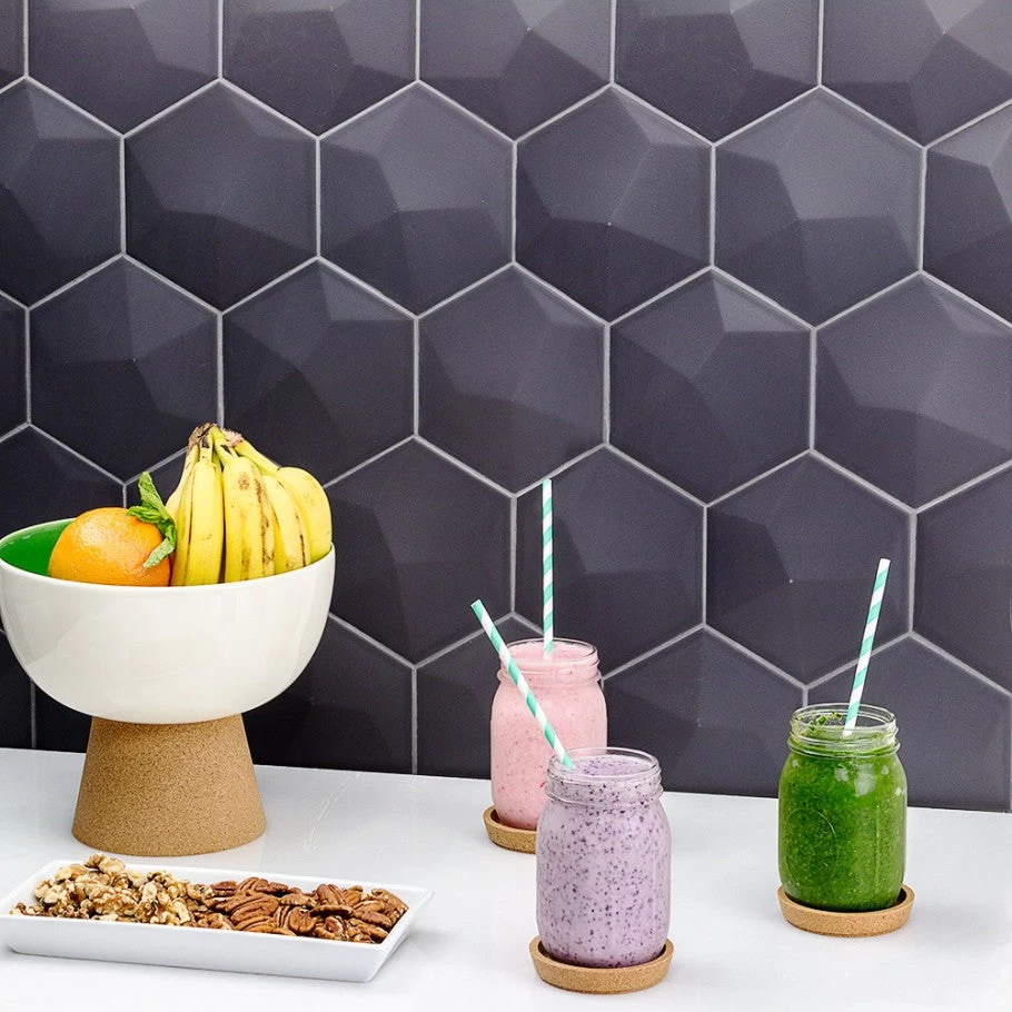 Magen 3D-Hex Dark Gray Matte Ceramic Hexagon Tile - Image 2