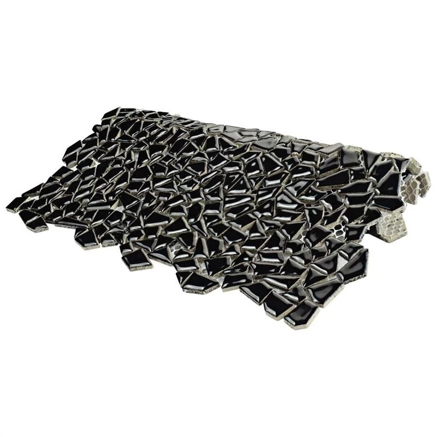 SomerTile 11.25" X 11.25" Dizzy Glossy Black Ceramic Mosaic Floor And Wall Tile (10 Tiles/ 8.98 Sqft.) - Image 5