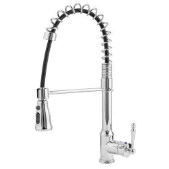 Commercial-Style Spring Neck Single-Handle Pull-Down Sprayer Kitchen Faucet With 2-function Sprayer In Chrome