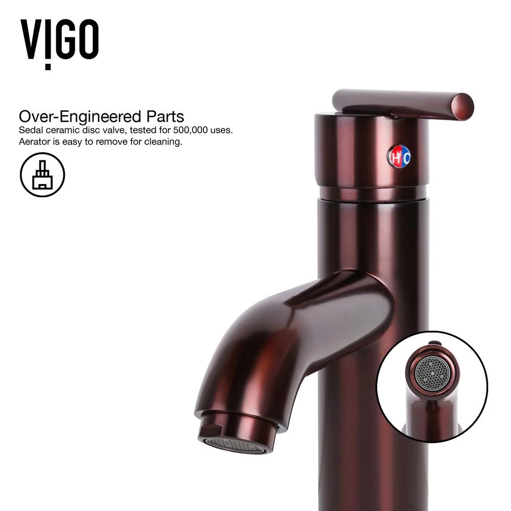 VIGO Rectangular Glass Vessel Bathroom Sink In Russet With Faucet Set In Oil Rubbed Bronze - Image 12