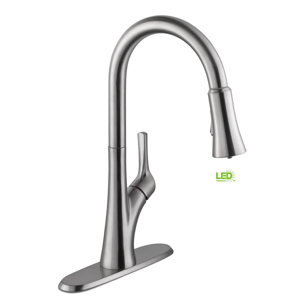 Single-Handle Pull-Down Sprayer Kitchen Faucet With LED Light In Stainless Steel - Image 4