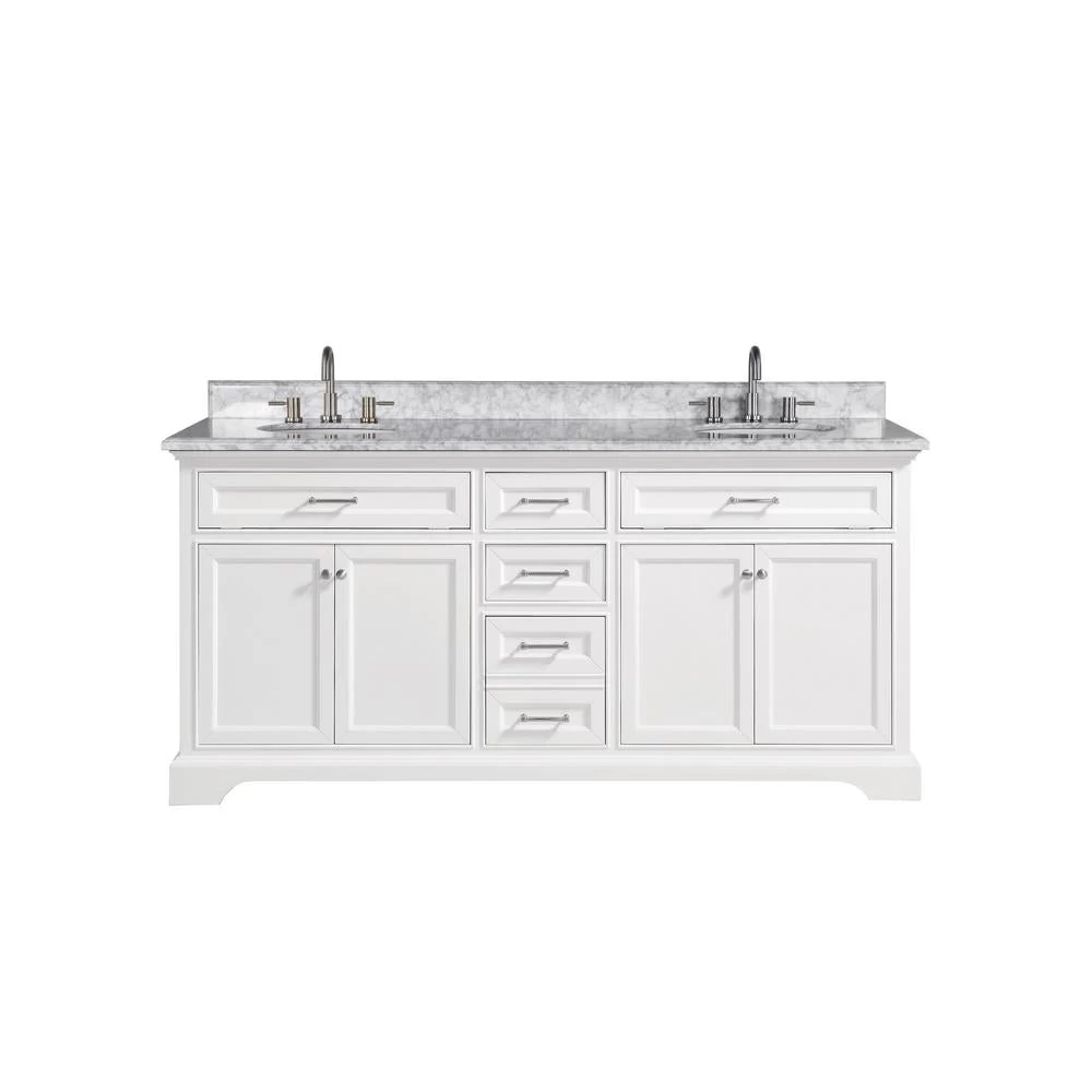 Windlowe 61 In. W X 22 In. D X 35 In. H Bath Vanity In White With Carrera Marble Vanity Top In White With White Sink - Image 7