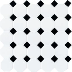 Daltile Octagon And Dot Matte White With Black Dot 12 In. X 12 In. X 6 Mm Ceramic Mosaic Floor And Wall Tile (1 Sq. Ft./ Piece)
