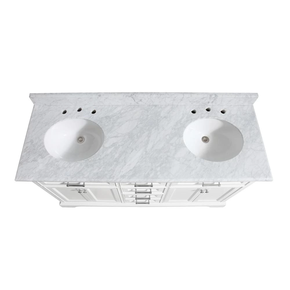 Windlowe 61 In. W X 22 In. D X 35 In. H Bath Vanity In White With Carrera Marble Vanity Top In White With White Sink - Image 5