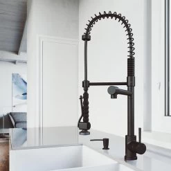 Zurich Single-Handle Pull-Down Sprayer Kitchen Faucet With Soap Dispenser In Matte Black