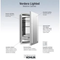 KOHLER Verdera 20-in X 30-in Rectangle Surface/Recessed Mirrored Medicine Cabinet With Outlet And Lights