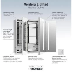 KOHLER Verdera 40-in X 30-in Rectangle Surface/Recessed Mirrored Medicine Cabinet With Outlet And Lights