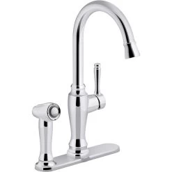 Arsdale Single-Handle Standard Kitchen Faucet In Polished Chrome With On-Deck Sidespray