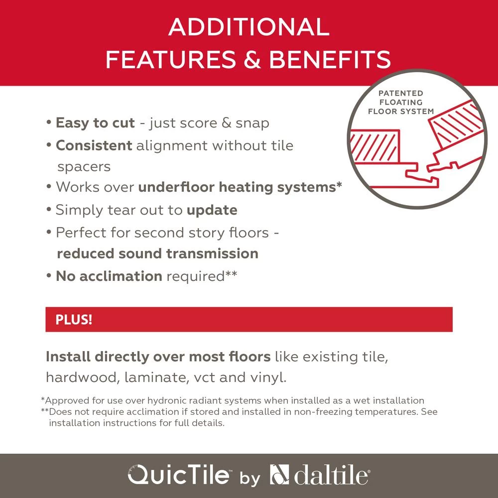 Daltile QuicTile 12 In. X 24 In. Tower White Matte Porcelain Locking Floor Tile (9.6 Sq. Ft. / Case) - Image 12