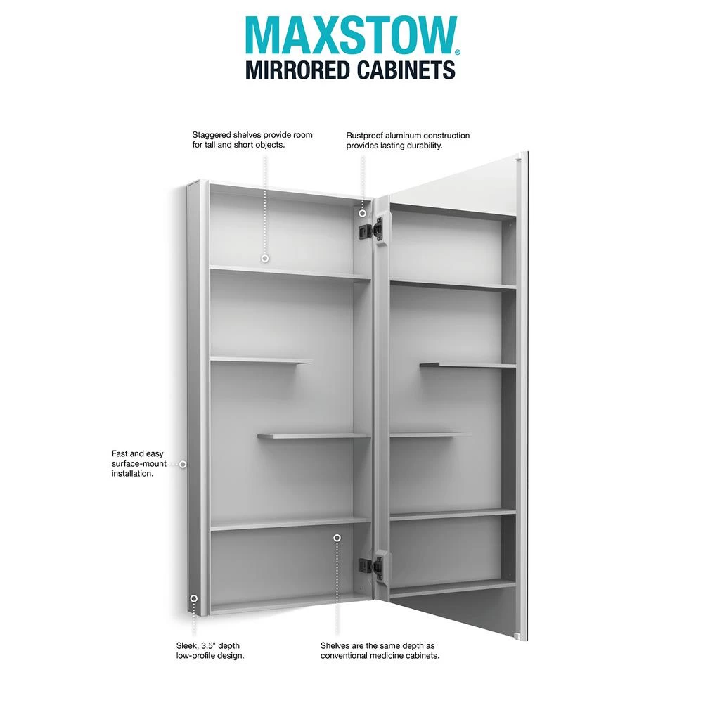 Maxstow 20 In. X 40 In. Frameless Surface-Mount Aluminum Medicine Cabinet - Image 10