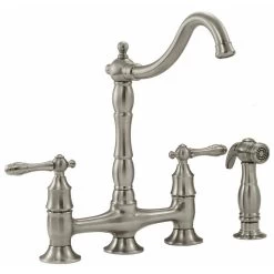 Lyndhurst 2-Handle Bridge Kitchen Faucet With Side Sprayer In Brushed Nickel