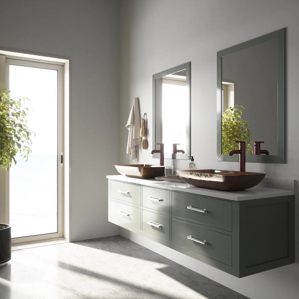 VIGO Rectangular Glass Vessel Bathroom Sink In Russet With Faucet Set In Oil Rubbed Bronze - Image 2