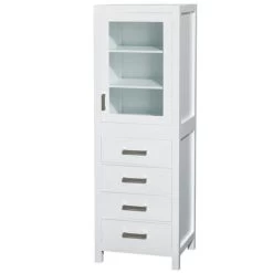 Wyndham Collection Sheffield 24"White Linen Tower With Shelved Cabinet Storage And 4 Drawers