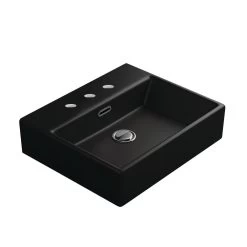 WS Bath Collections Quattro 50 BM Wall Mount / Vessel Bathroom Sink In Matte Black With 3 Faucet Holes