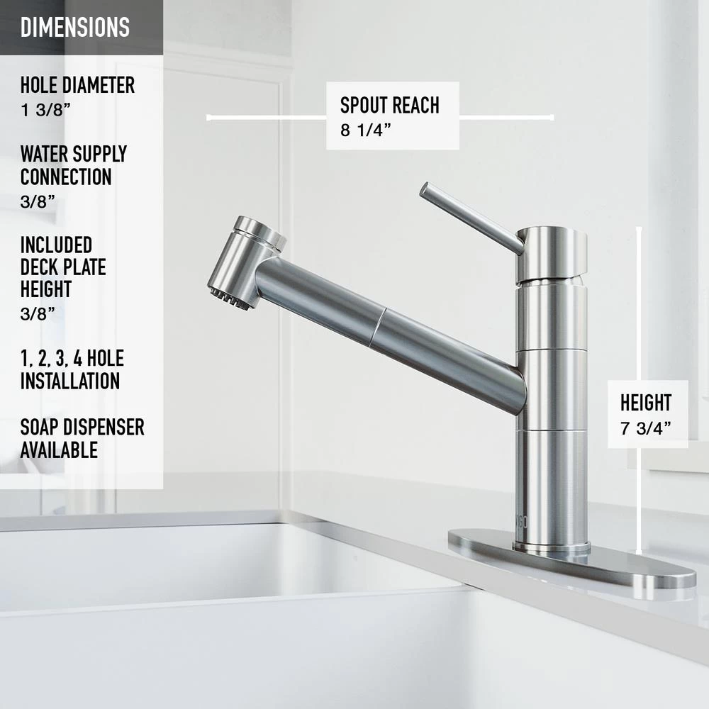 Branson Single-Handle Pull-Out Sprayer Kitchen Faucet With Deck Plate In Stainless Steel - Image 3