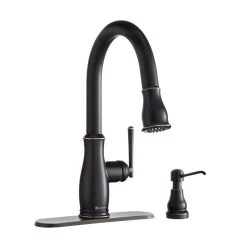 Kagan Single-Handle Pull-Down Sprayer Kitchen Faucet With Soap Dispenser In Bronze