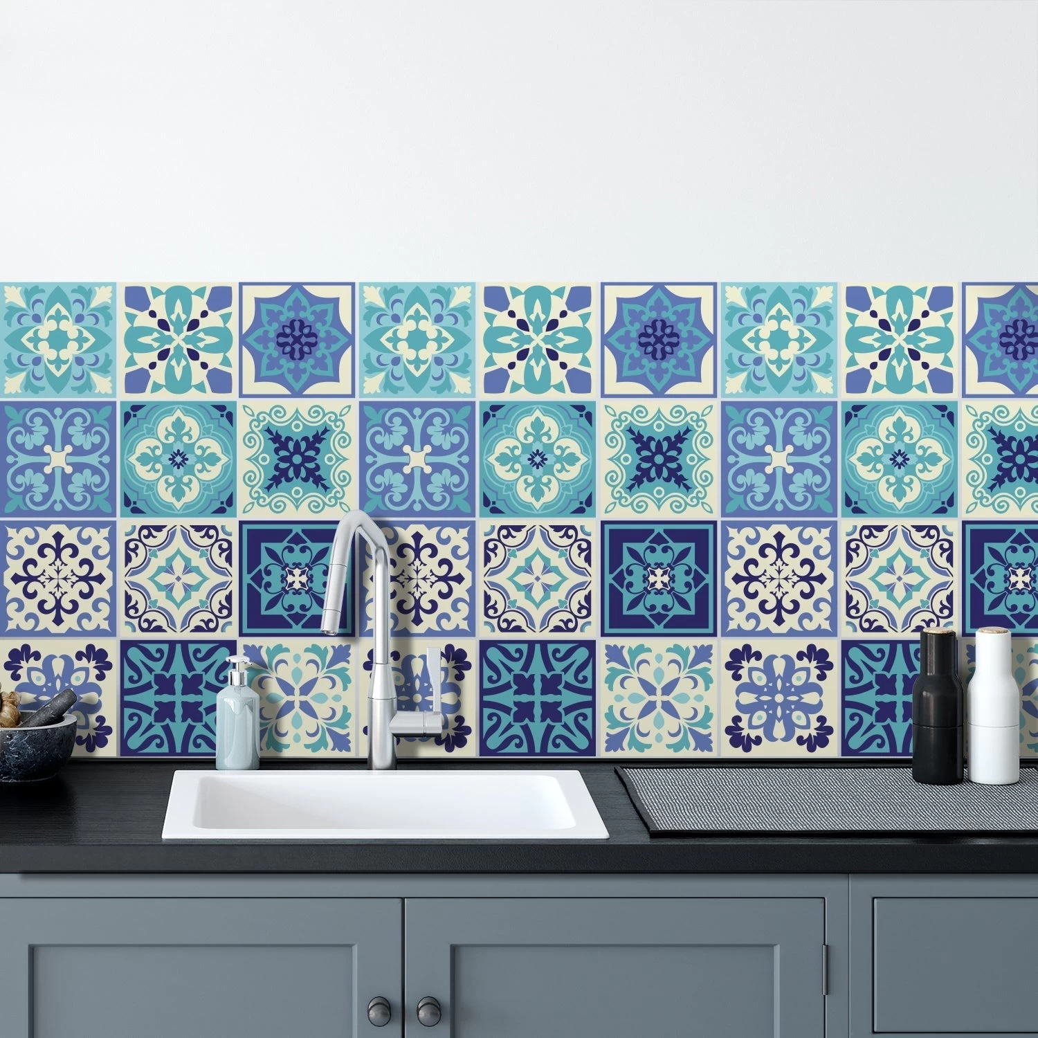 Walplus Peel And Stick Wall Tile Sticker Kitchen Bathroom Backsplash Splashback Tile Paint Stick On Tile Daliah Blue And Turquoise Mediterranean - Image 4
