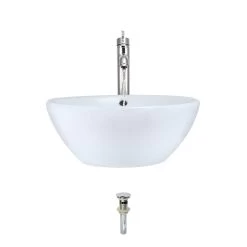 MR Direct Porcelain Vessel Sink In White With 718 Faucet And Pop-Up Drain In Chrome