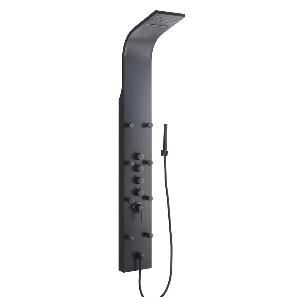 65 In. 8-Jet Rainfall Shower System With Waterfall Shower Head And Shower Wand In Black Painted Stainless Steel