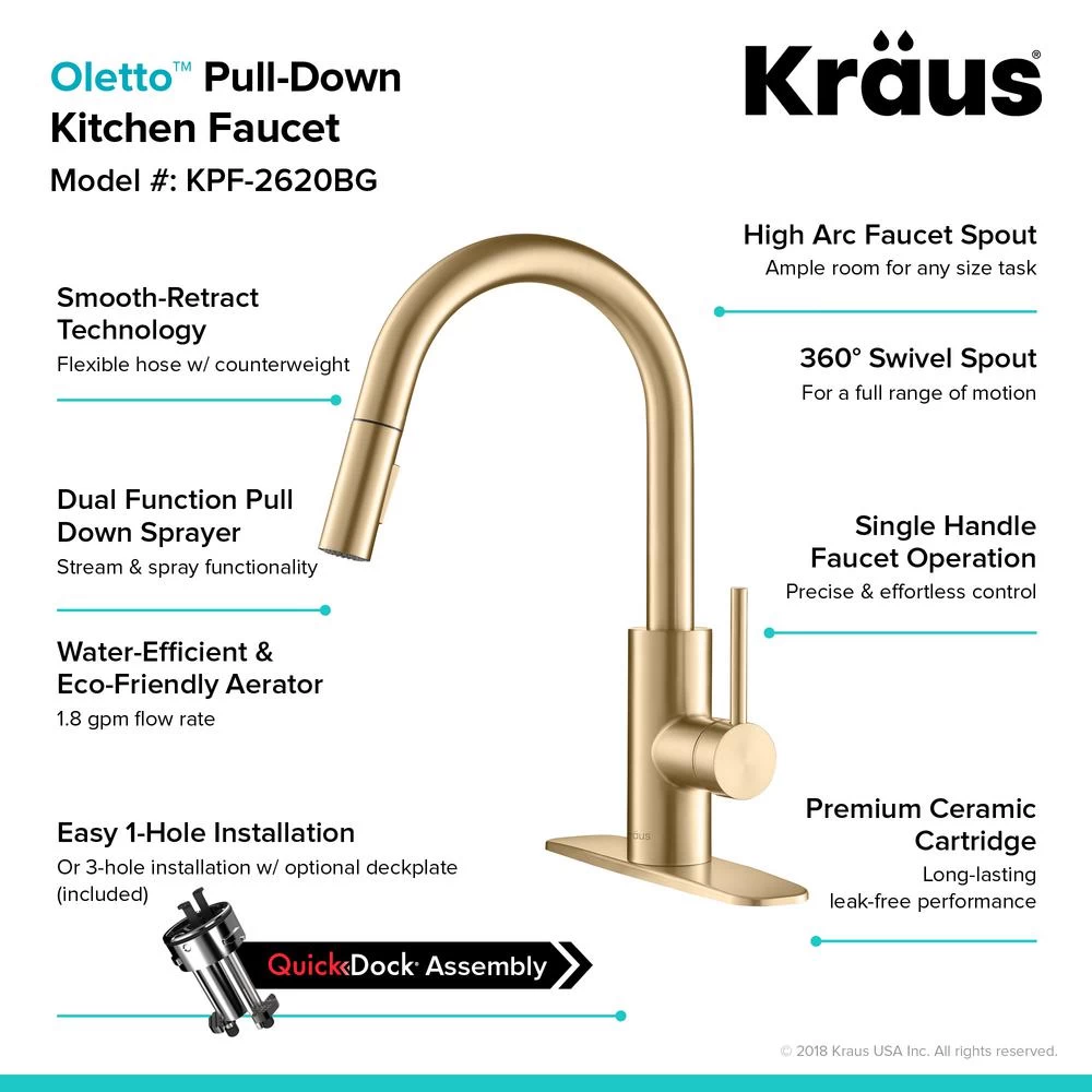 Oletto Single-Handle Pull-Down Sprayer Kitchen Faucet In Gold - Image 9