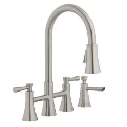 Selma 2-Handle Pull-Down Sprayer Bridge Kitchen Faucet With Soap Dispenser In Stainless Steel