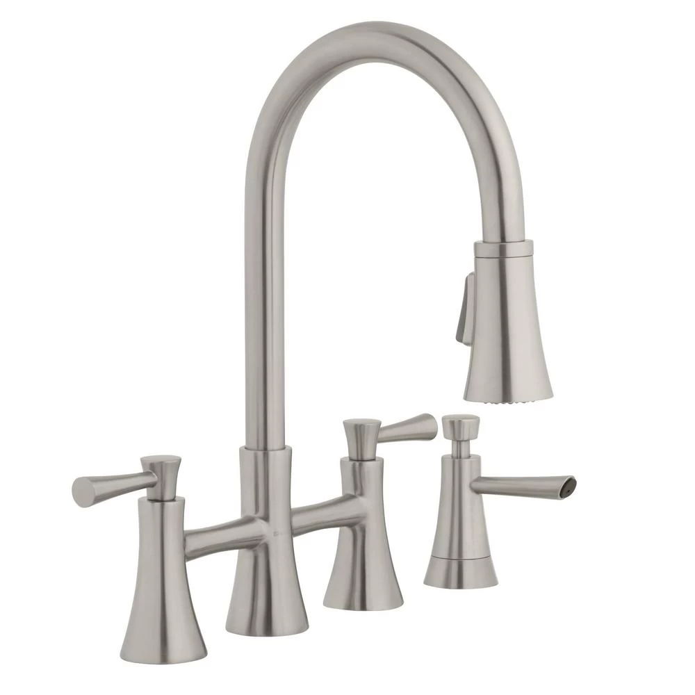 Selma 2-Handle Pull-Down Sprayer Bridge Kitchen Faucet With Soap Dispenser In Stainless Steel