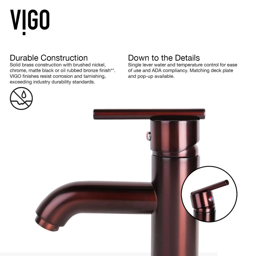 VIGO Rectangular Glass Vessel Bathroom Sink In Russet With Faucet Set In Oil Rubbed Bronze - Image 11