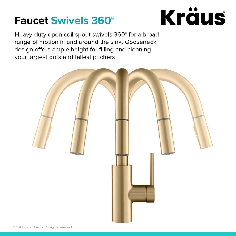 Oletto Single-Handle Pull-Down Sprayer Kitchen Faucet In Gold - Image 11