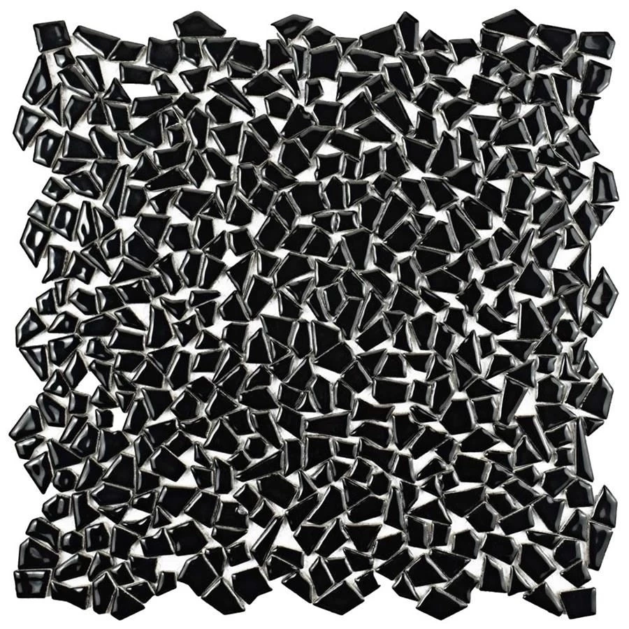 SomerTile 11.25" X 11.25" Dizzy Glossy Black Ceramic Mosaic Floor And Wall Tile (10 Tiles/ 8.98 Sqft.) - Image 2