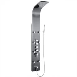 65 In. 8-Jet Shower Panel System In Space Gray Brushed Stainless Steel With Rainfall Waterfall Shower Head And Wand